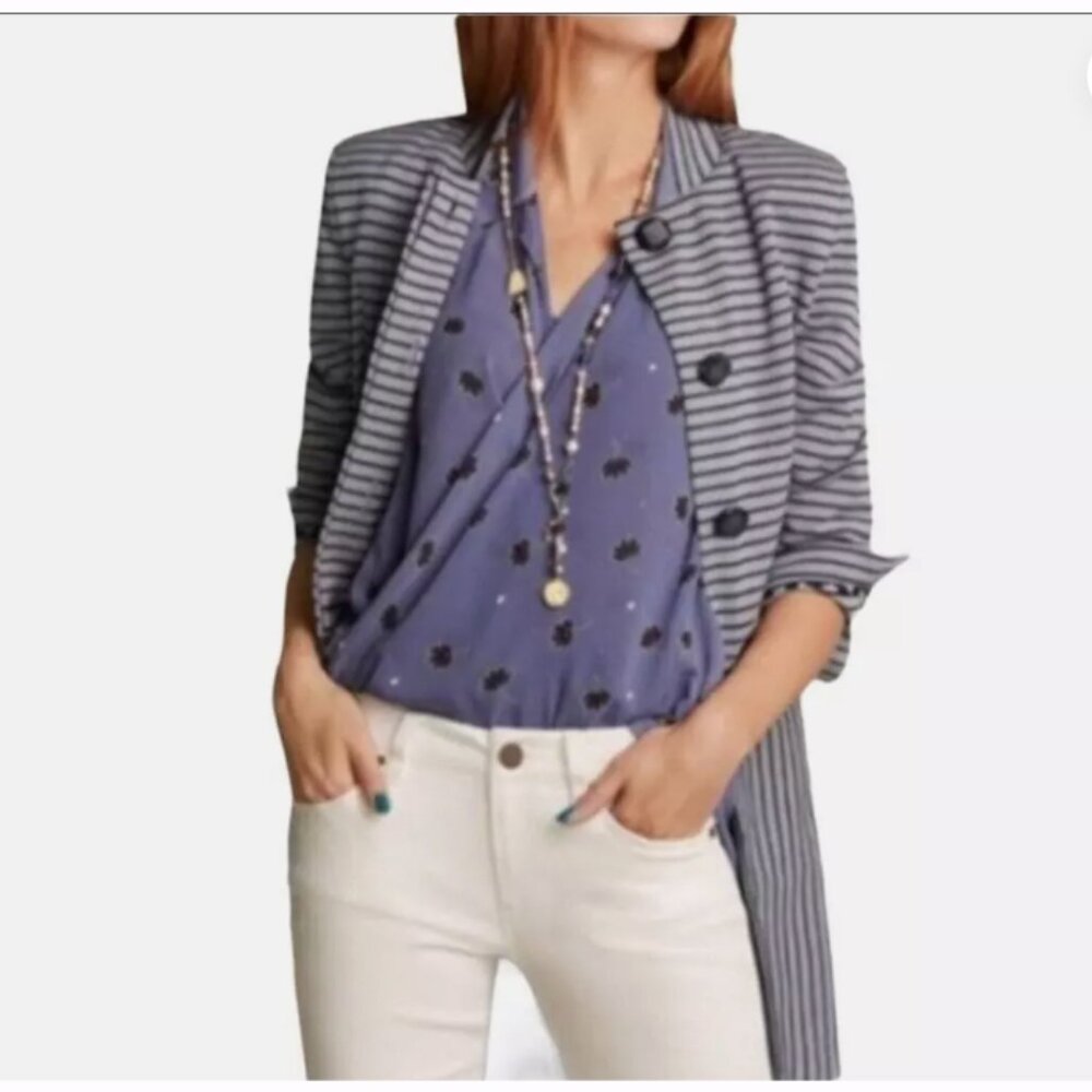 NWT CABI Style #5474  Dappled Striped Car Coat Navy Blue Size XL